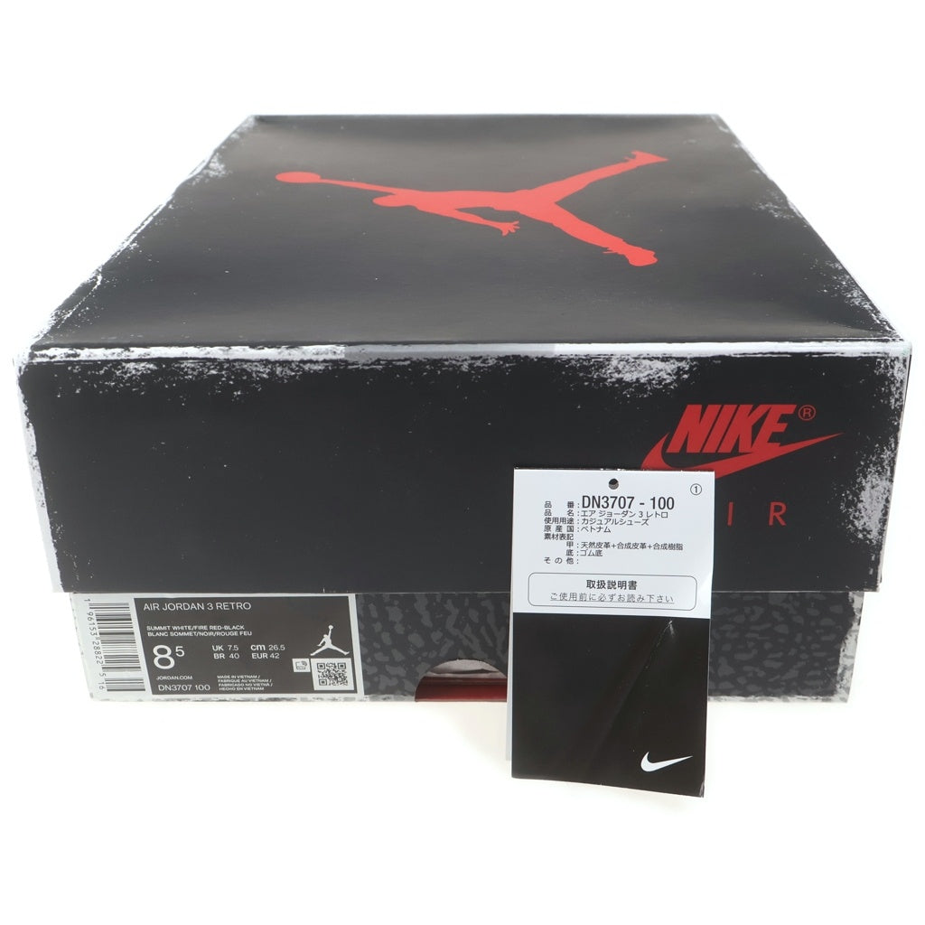 NIKE(ナイキ) AIR JORDAN3 RETRO WHITE CEMENT REIMAGINED DN3707-100 エアジョーダン3 レトロ ホワイト セメント リイマジンド ハイカットスニーカー ホワイト US8.5/26.5cm