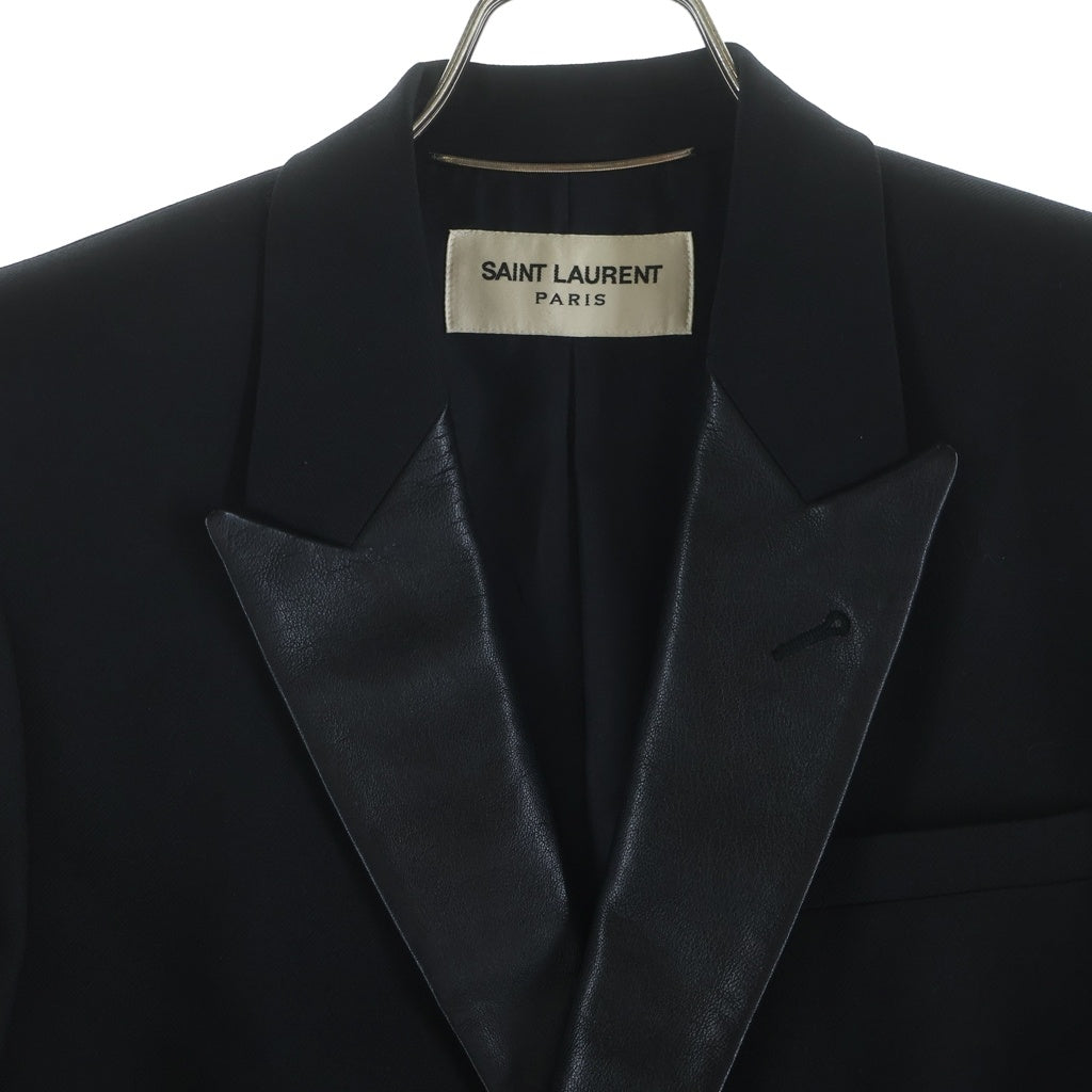 SAINT LAURENT PARIS(サンローランパリ) 13AW エディ期 レザーラペル付き ウールチェスターコート ブラック 329928 Y873B