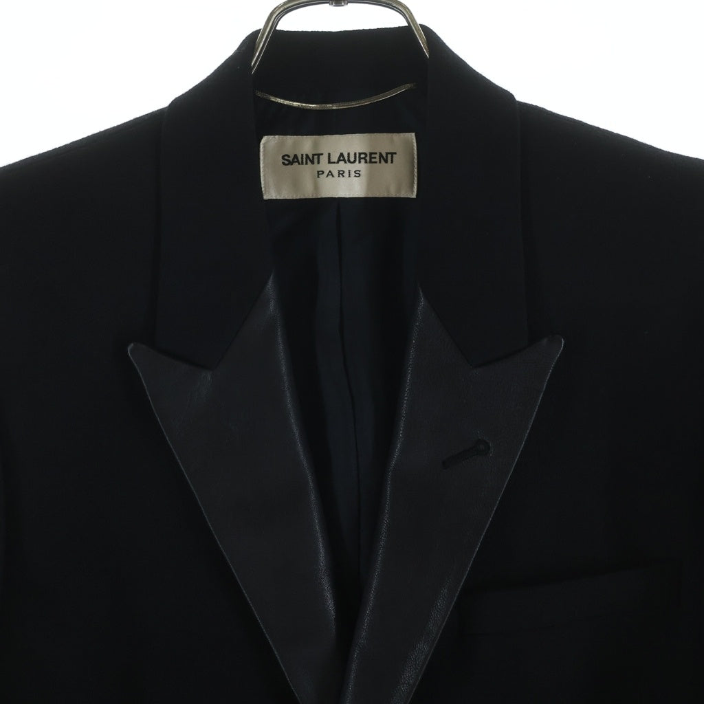 SAINT LAURENT PARIS(サンローランパリ) 13AW エディ期 レザーラペル付き ウールチェスターコート ブラック 326917 Y863B
