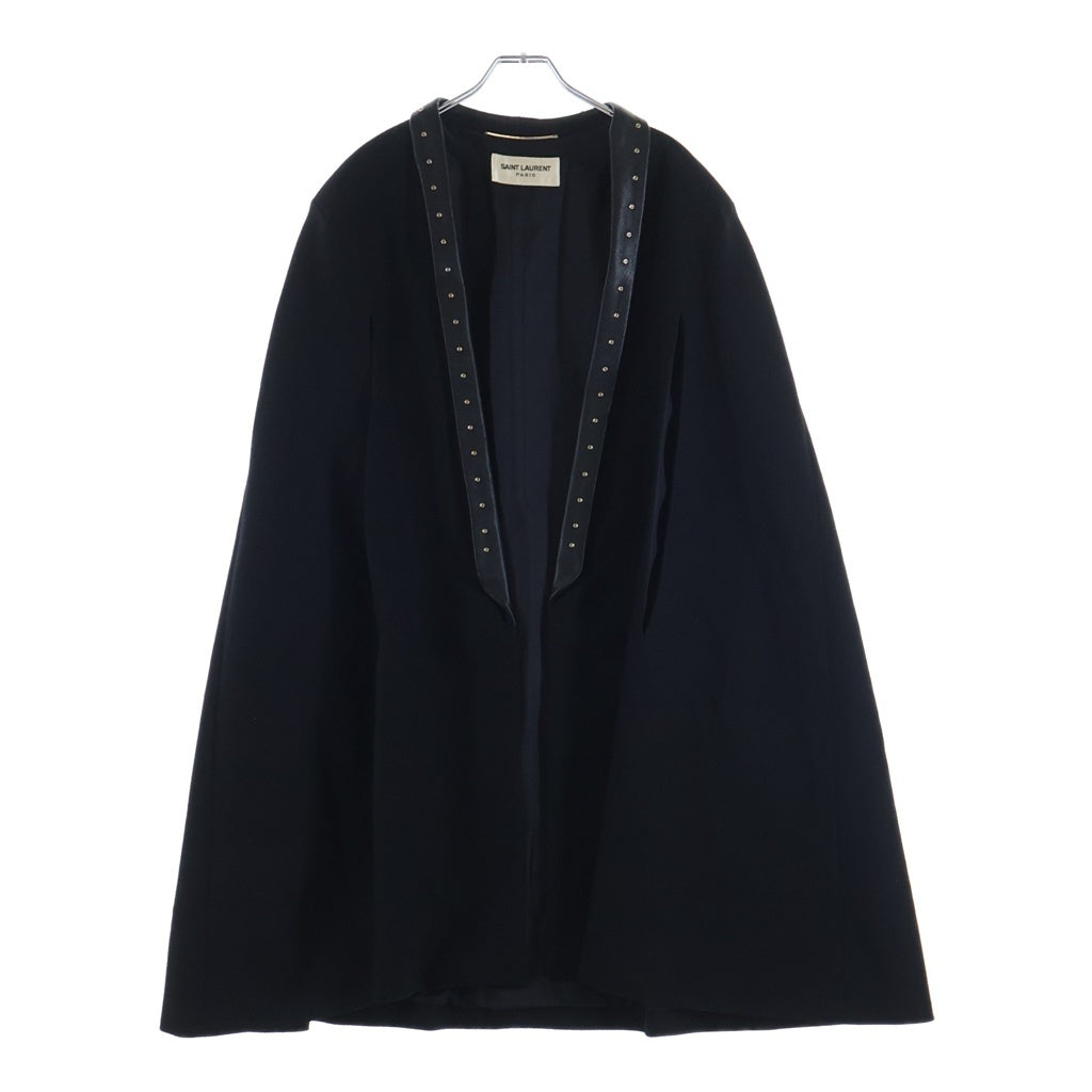 SAINT LAURENT PARIS(サンローランパリ) 13AW エディ期 スタッズ レザーラペルショールカラー ノースリーブ ウール マントコート ブラック 330897 Y863B