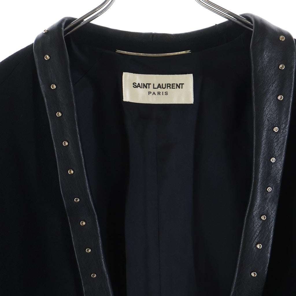 SAINT LAURENT PARIS(サンローランパリ) 13AW エディ期 スタッズ レザーラペルショールカラー ノースリーブ ウール マントコート ブラック 330897 Y863B