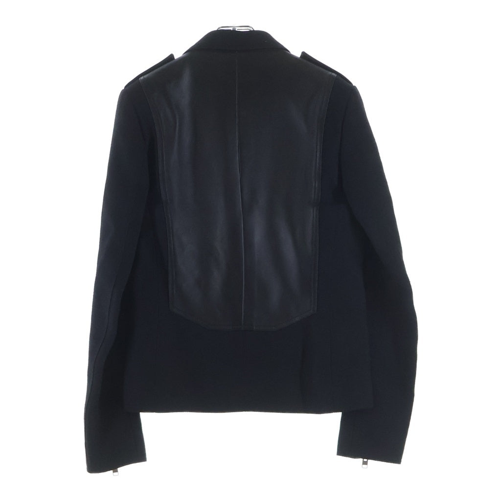 Dior HOMME(ディオールオム) 07AW エディ期 ラムレザー パネル切替 ウール ピーコート ダブルジャケット ブラック 7H3141290318