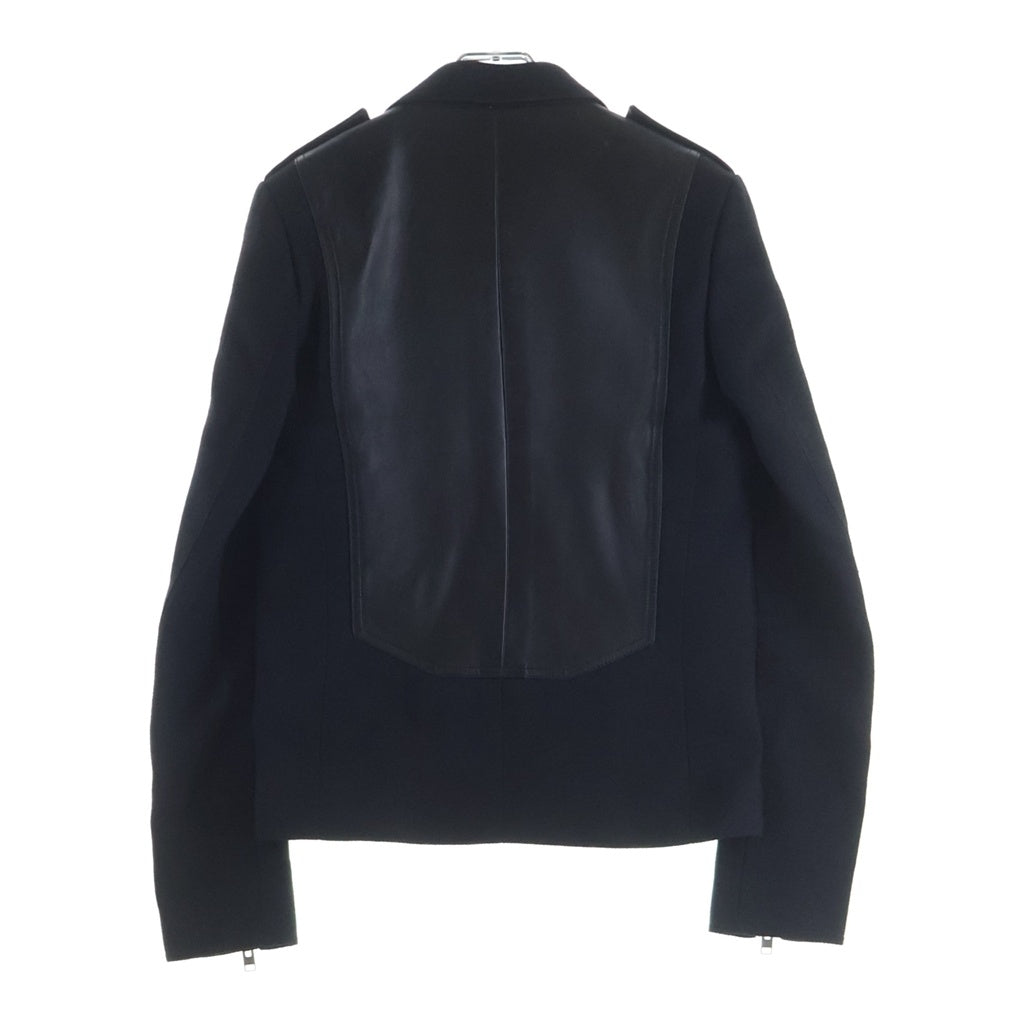 Dior HOMME(ディオールオム) 07AW エディ期 ラムレザー パネル切替 ウール ピーコート ダブルジャケット ブラック 7H3141290318