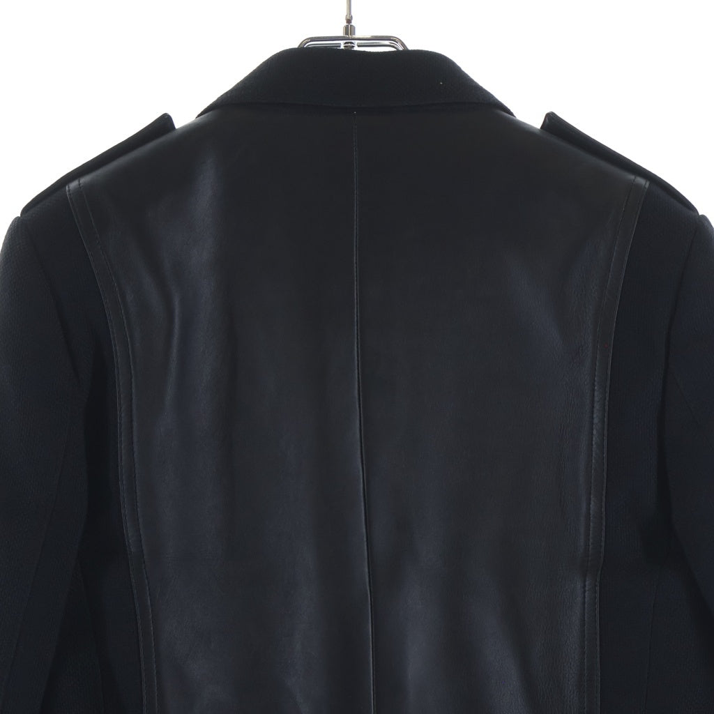 Dior HOMME(ディオールオム) 07AW エディ期 ラムレザー パネル切替 ウール ピーコート ダブルジャケット ブラック 7H3141290318