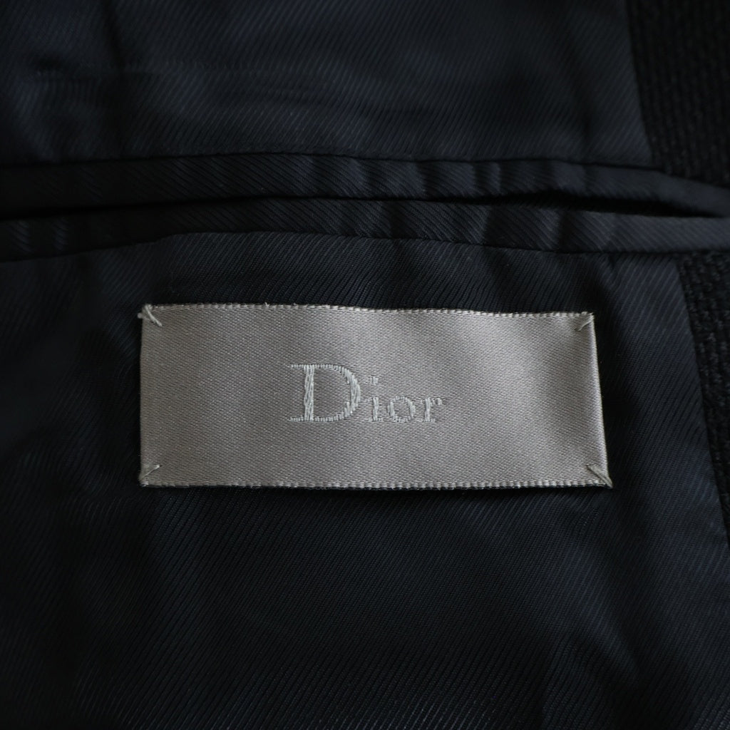 Dior HOMME(ディオールオム) 07AW エディ期 ラムレザー パネル切替 ウール ピーコート ダブルジャケット ブラック 7H3141290318