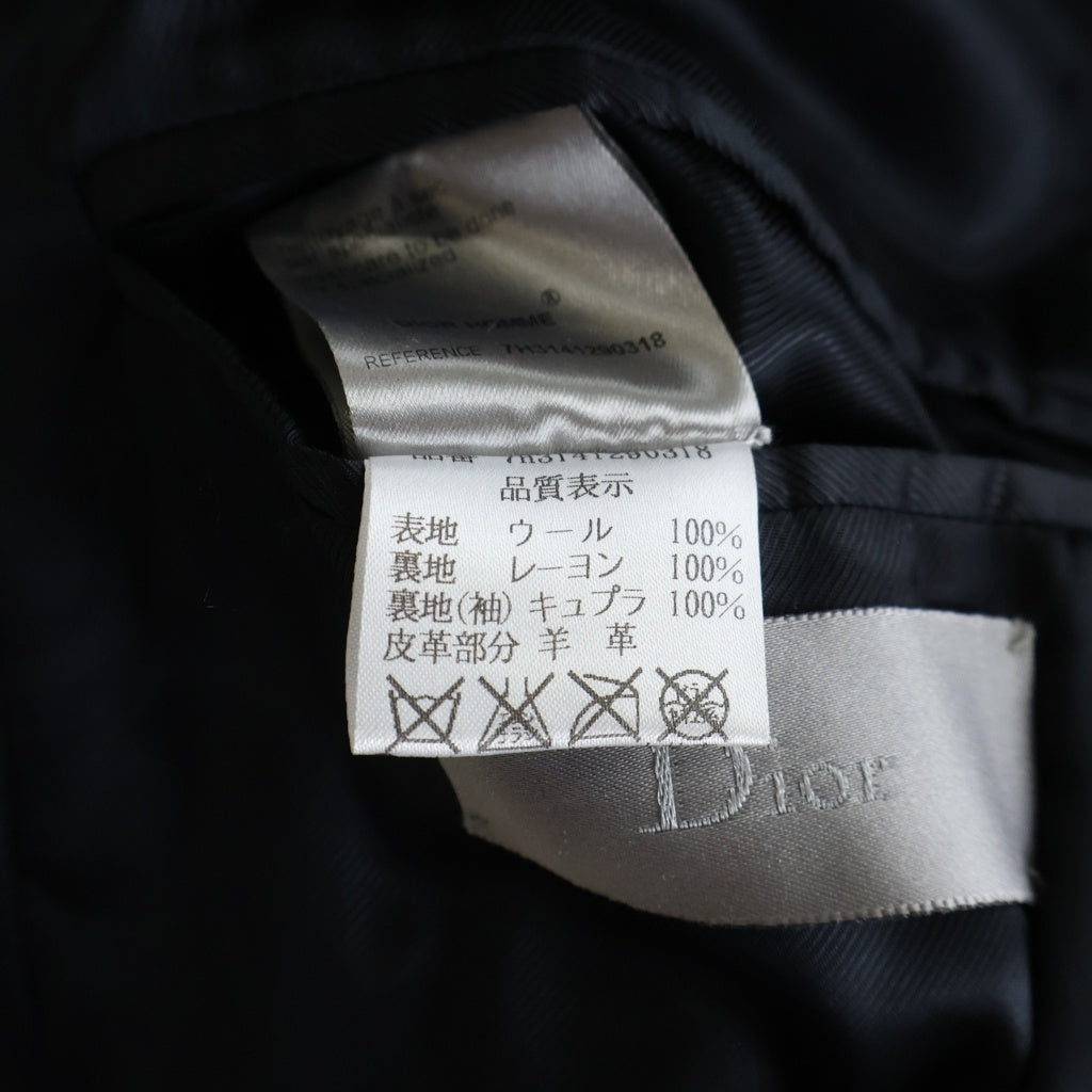 Dior HOMME(ディオールオム) 07AW エディ期 ラムレザー パネル切替 ウール ピーコート ダブルジャケット ブラック 7H3141290318
