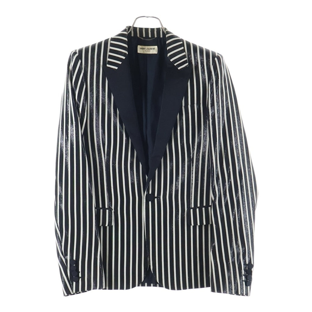 SAINT LAURENT PARIS(サンローランパリ) 13SS エディ期 ストライプ ピークドラペル 1B スモーキングジャケット テーラードジャケット ブラック/ホワイト 310542 YUN59