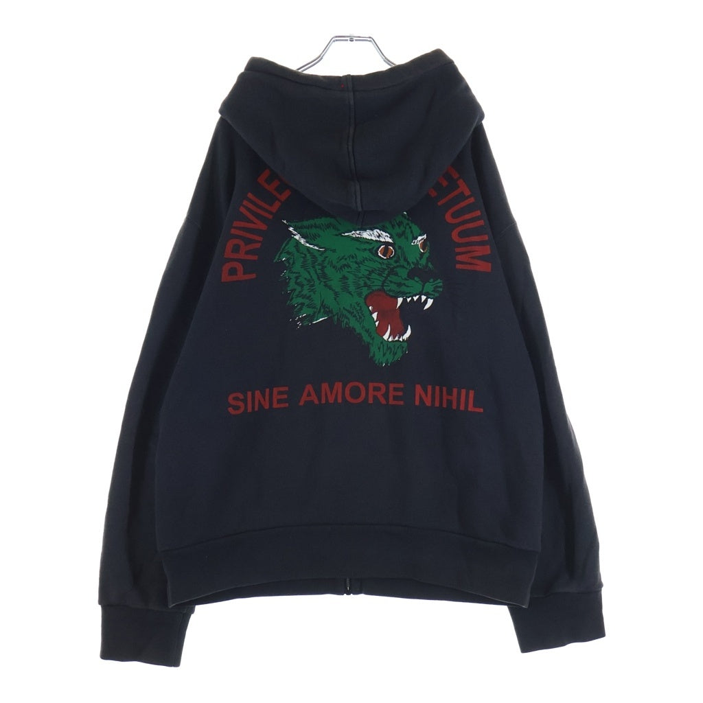 GUCCI(グッチ) バックプリントデザイン 胸ロゴラバーパッチ付き フーデッド ジップアップ パーカー ブラック 519681 X9V49