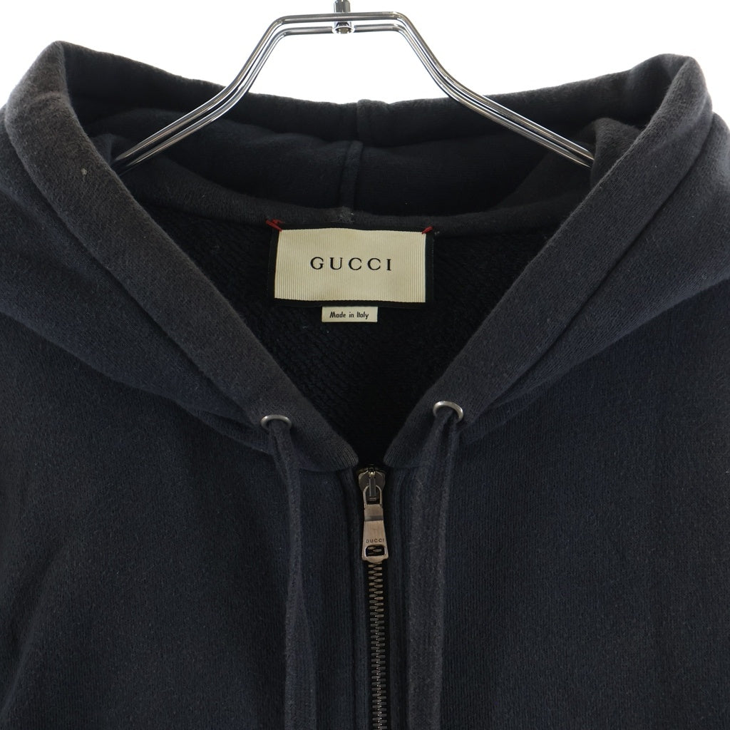 GUCCI(グッチ) バックプリントデザイン 胸ロゴラバーパッチ付き フーデッド ジップアップ パーカー ブラック 519681 X9V49