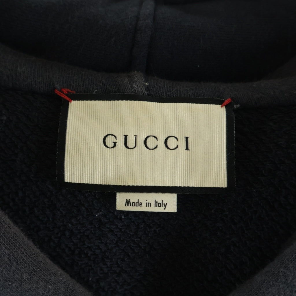 GUCCI(グッチ) バックプリントデザイン 胸ロゴラバーパッチ付き フーデッド ジップアップ パーカー ブラック 519681 X9V49