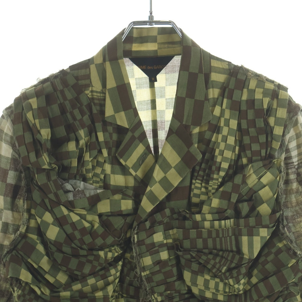 COMME des GARCONS(コムデギャルソン) 迷彩 カモフラ チェック 再構築 ドレープ 2B ジャケット カーキ レディース
