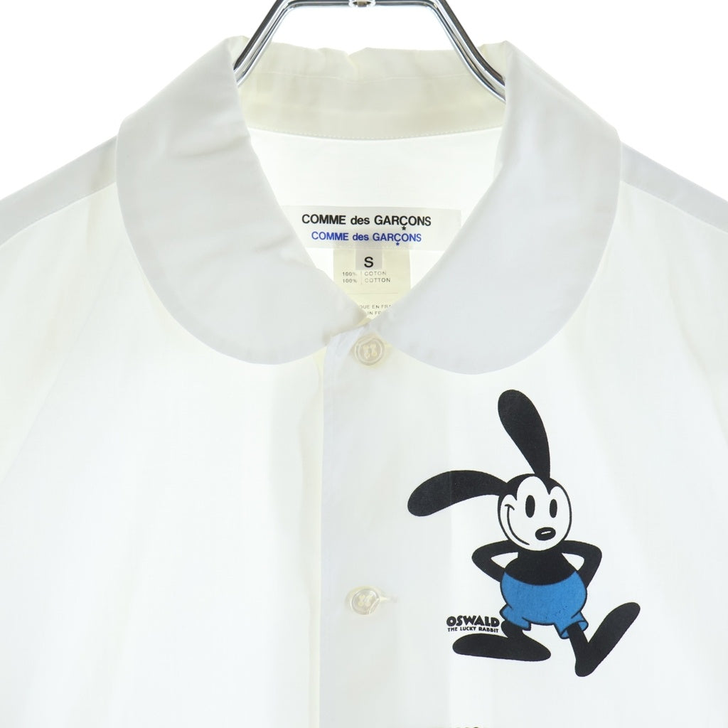 COMME des GARCONS COMME des GARCONS(コムデギャルソンコムデギャルソン) ×Disney Oswald ディズニー オズワルド ロゴ プリント ラウンドカラー 長袖シャツ ホワイト レディース