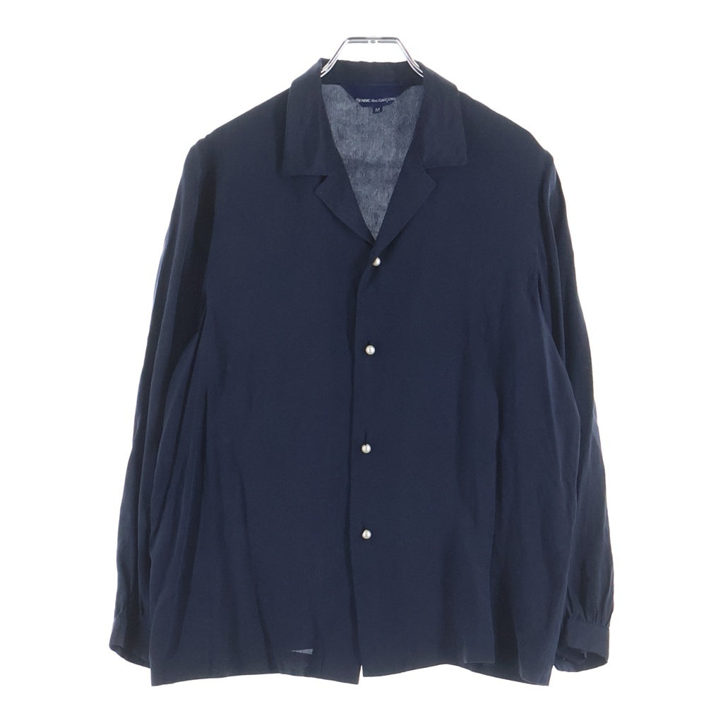 COMME des GARCONS(コムデギャルソン) オープンカラー パールボタン シルク 長袖シャツ ネイビー レディース KB-10007M AD1990
