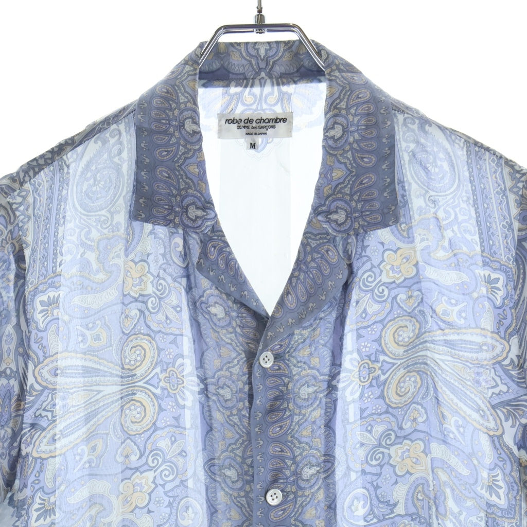 robe de chambre COMME des GARCONS(ローブドシャンブル コムデギャルソン) ペイズリー 総柄 オープンカラー 半袖シャツ ブルー レディース RB-10013M AD1998