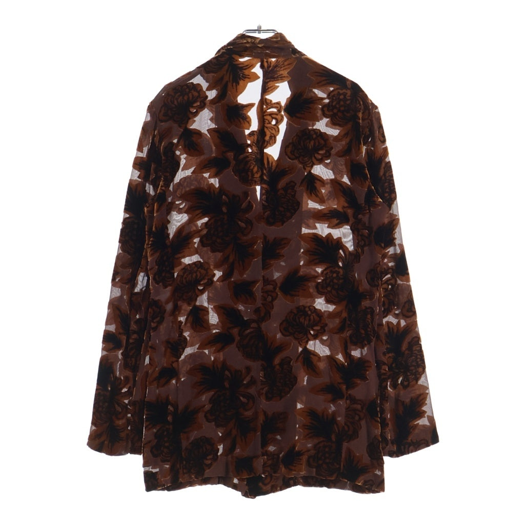Yohji Yamamoto(ヨウジヤマモト) 97SS 花柄 総柄 フラワー ベルベット パッチワーク シースルー シルクシフォンジャケット ブラウン レディース FU-J43-525