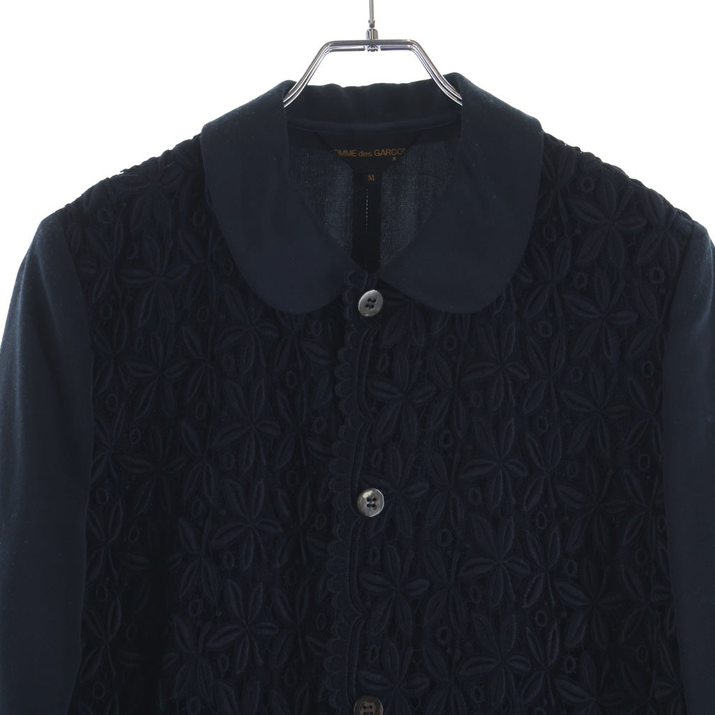 COMME des GARCONS(コムデギャルソン) フロントレース切替 フラワー 花柄 スナップボタン 丸襟 エステルジャケット ブラック レディース GJ-11007M AD1990