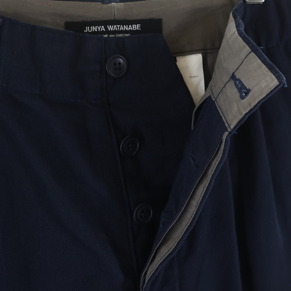 JUNYA WATANABE COMME des GARCONS(ジュンヤワタナベ コムデギャルソン) 10AW コットン 変形ツイスト 2タック ワイドパンツ ネイビー レディース JF-P009 AD2010