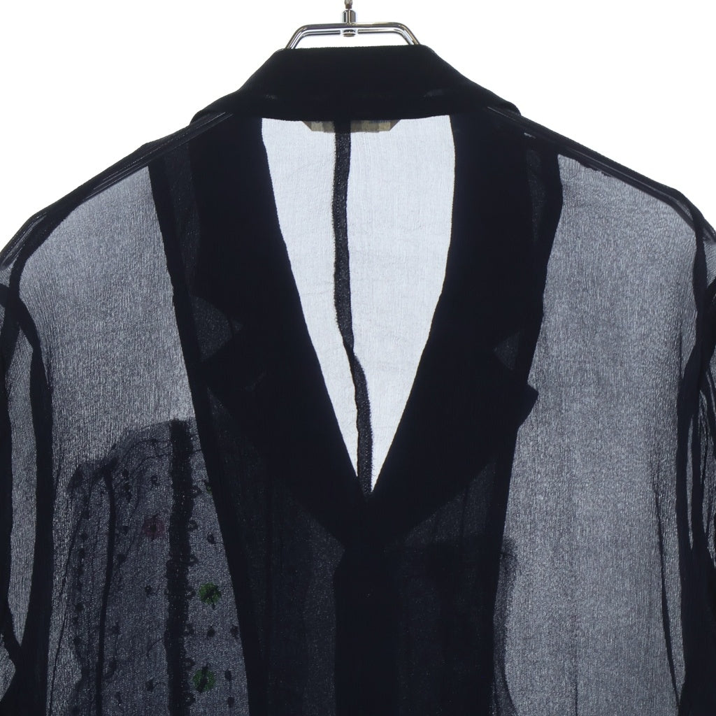 COMME des GARCONS COMME des GARCONS(コムデギャルソンコムデギャルソン) ビジュー装飾 パッチワーク シースルー シアーブラウス 長袖シャツ ネイビー レディース