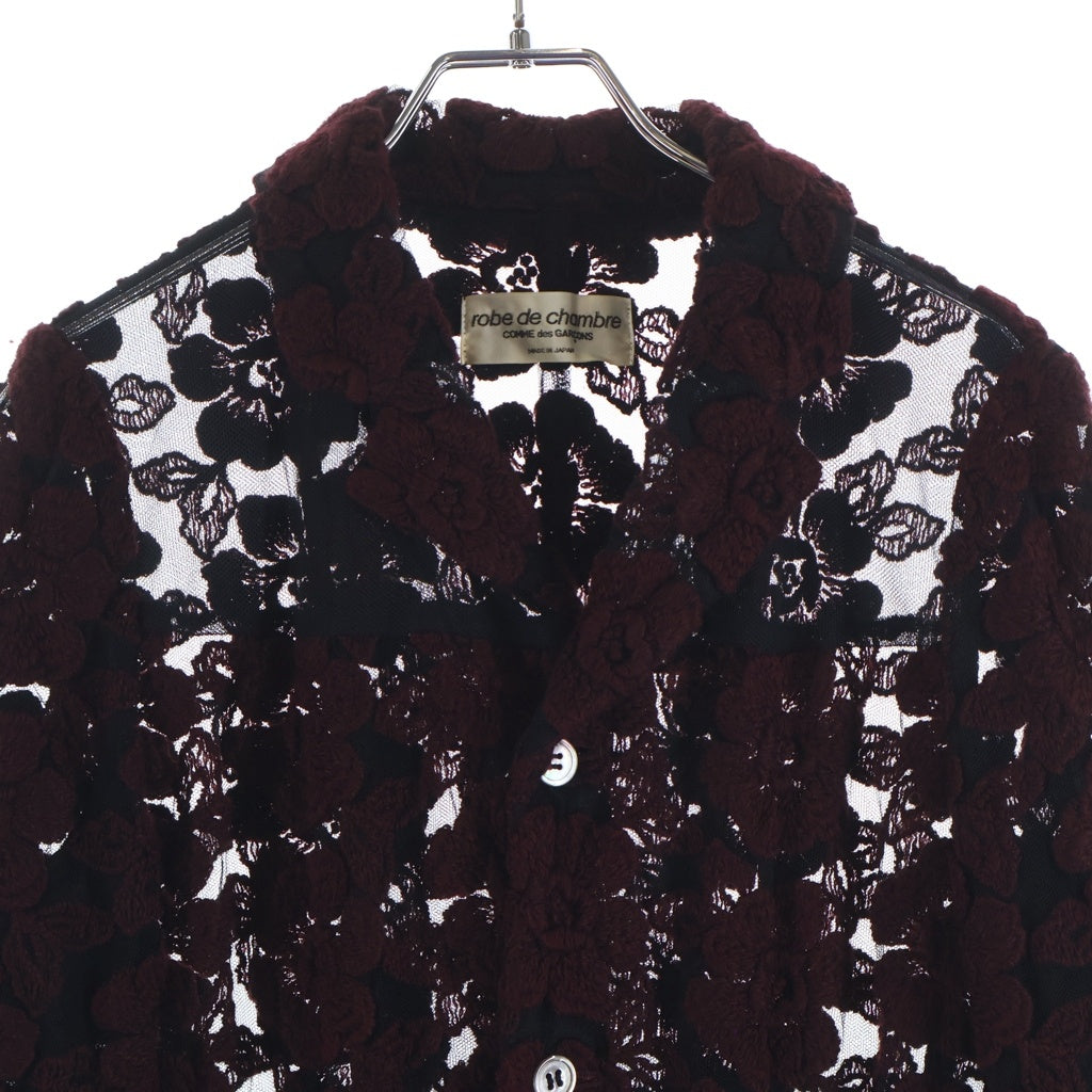 robe de chambre COMME des GARCONS(ローブドシャンブル コムデギャルソン) フラワー ジャガード総柄 メッシュ シースルー ジャケット ブラック/レッド レディース