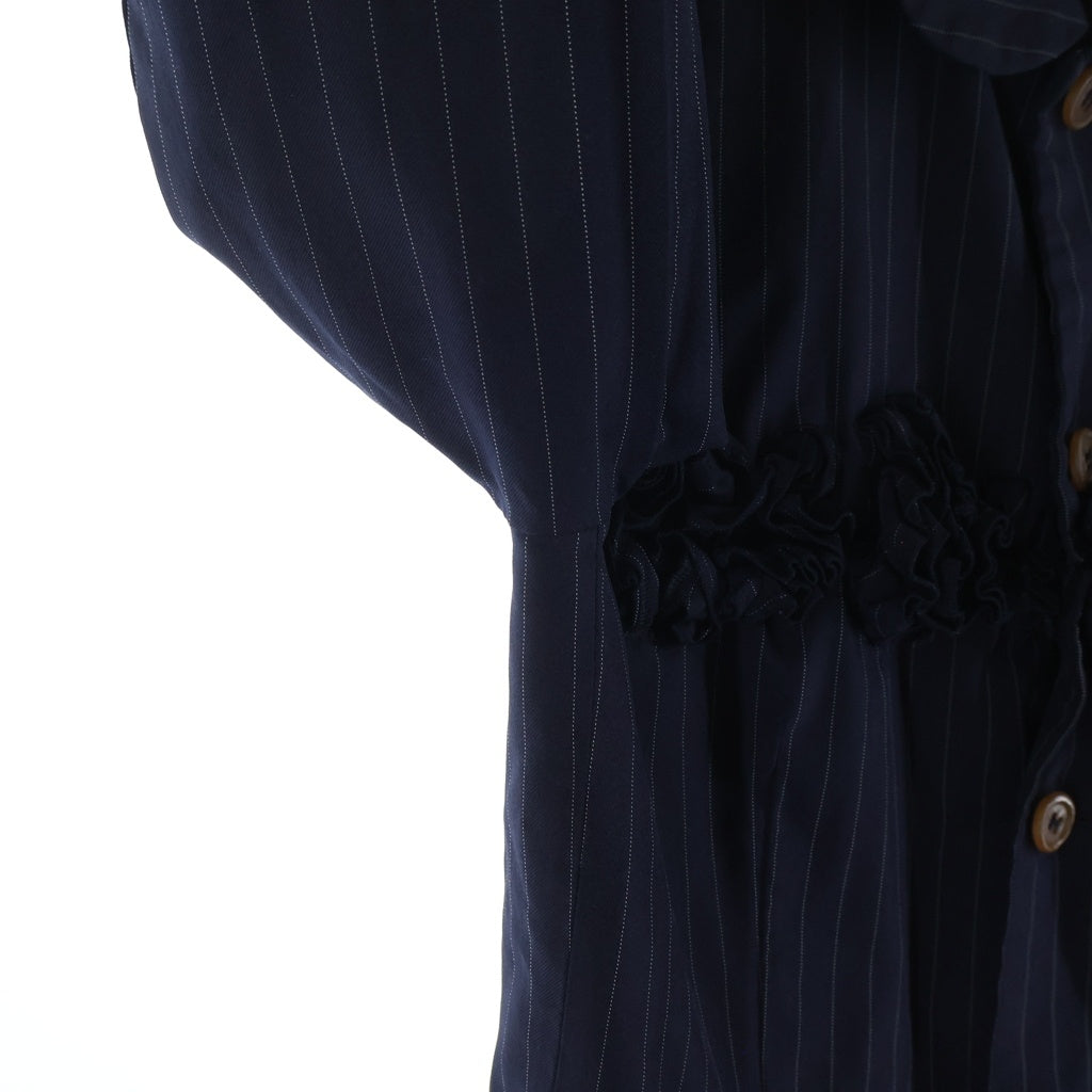 COMME des GARCONS COMME des GARCONS(コムデギャルソンコムデギャルソン) 14AW ポリエステル ストライプ フリル装飾 ラウンドカラージャケット ネイビー レディース RN-J023 AD2014