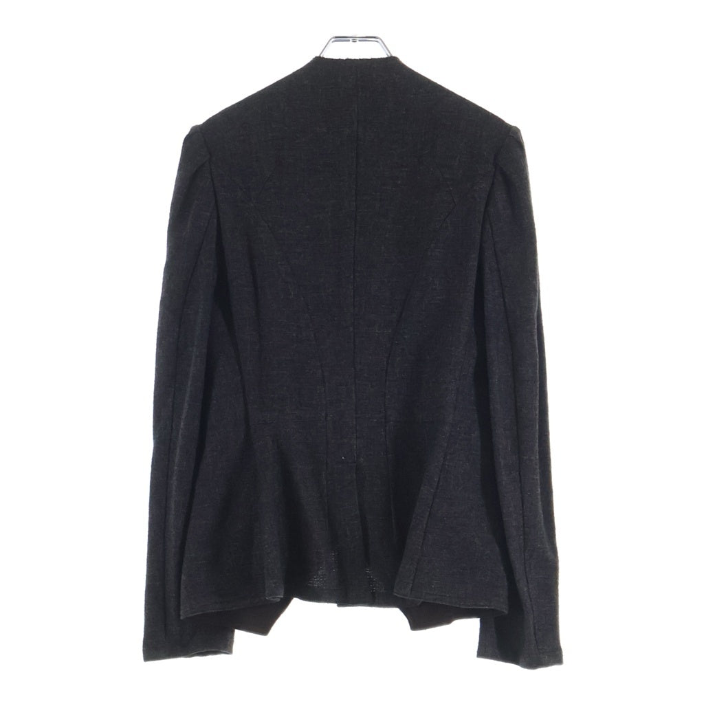Yohji Yamamoto(ヨウジヤマモト) 90S VINTAGE ウールリネンギャバジン 変形ノーカラー 多連ボタン ジャケット ブラウン レディース FY-J91-187