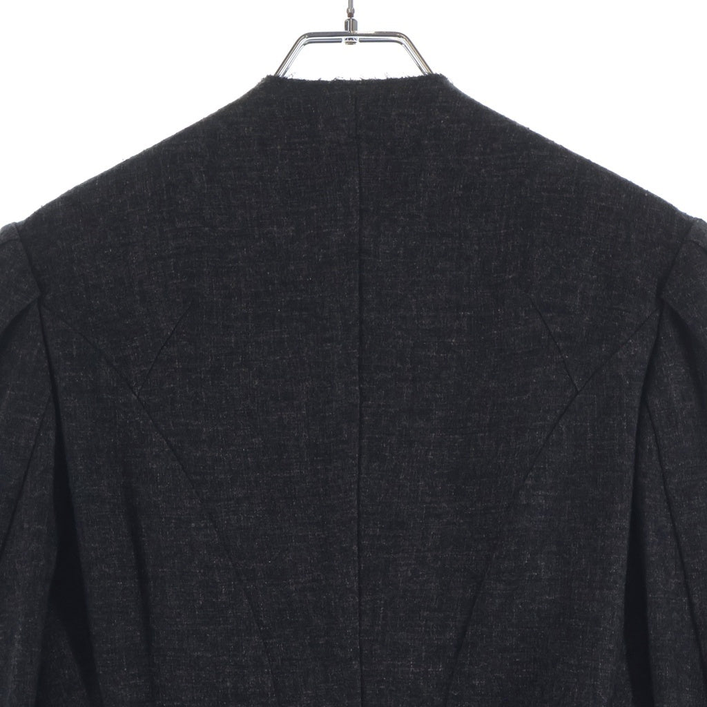 Yohji Yamamoto(ヨウジヤマモト) 90S VINTAGE ウールリネンギャバジン 変形ノーカラー 多連ボタン ジャケット ブラウン レディース FY-J91-187