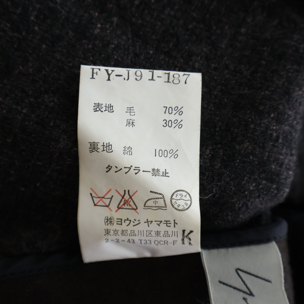 Yohji Yamamoto(ヨウジヤマモト) 90S VINTAGE ウールリネンギャバジン 変形ノーカラー 多連ボタン ジャケット ブラウン レディース FY-J91-187