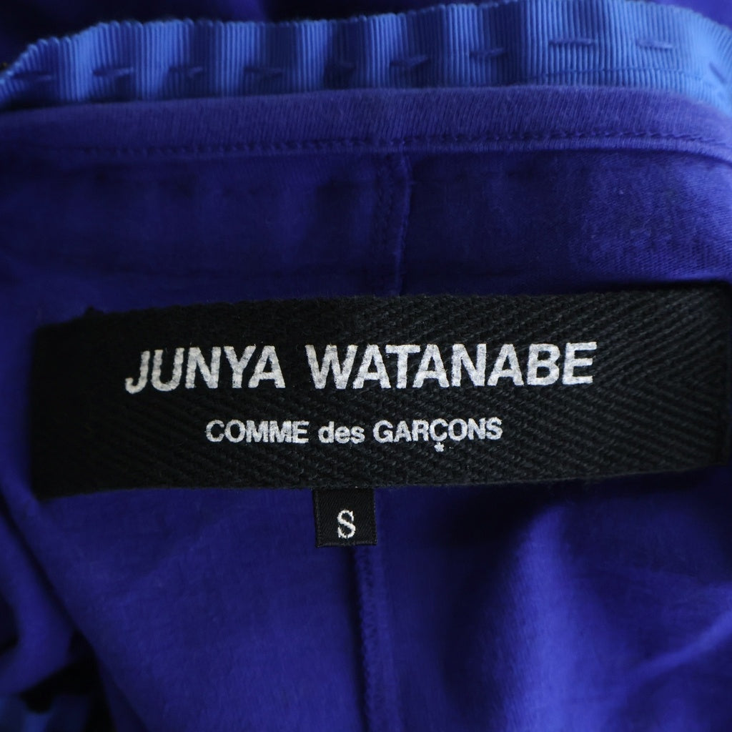 JUNYA WATANABE COMME des GARCONS(ジュンヤワタナベ コムデギャルソン) 07AW スナップボタン ゴールドブレードトリム装飾 コットン ノーカラー ジャケット カーディガン ブルー レディース JA-J040 AD2007