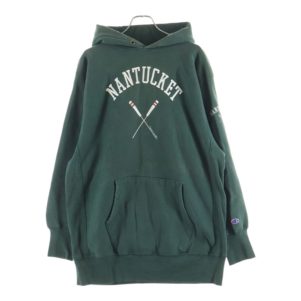 CHAMPION(チャンピオン) 90S VINTAGE REVERSE WEAVE ヴィンテージ リバースウィーブ 刺繍タグ フロントプリント フーデッド スウェットシャツ グリーン