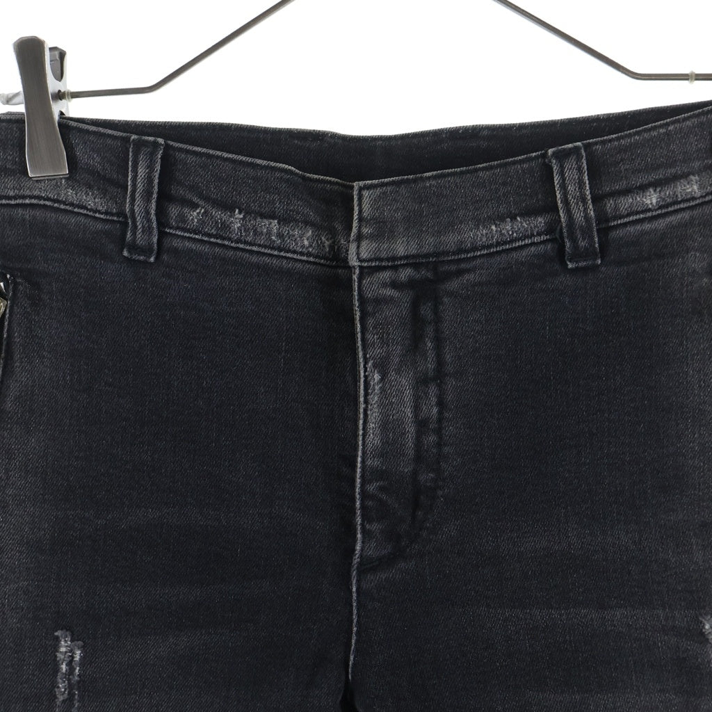 BALMAIN(バルマン) クラッシュ ダメージ加工 ストレッチ デニム パイカーパンツ ブラック S7H9528T097