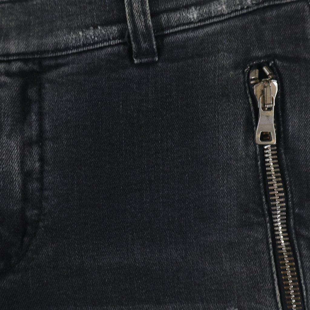BALMAIN(バルマン) クラッシュ ダメージ加工 ストレッチ デニム パイカーパンツ ブラック S7H9528T097