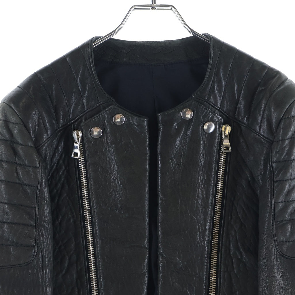 BALMAIN(バルマン) ラムスキン レザー バイカー ライダースジャケット グレー