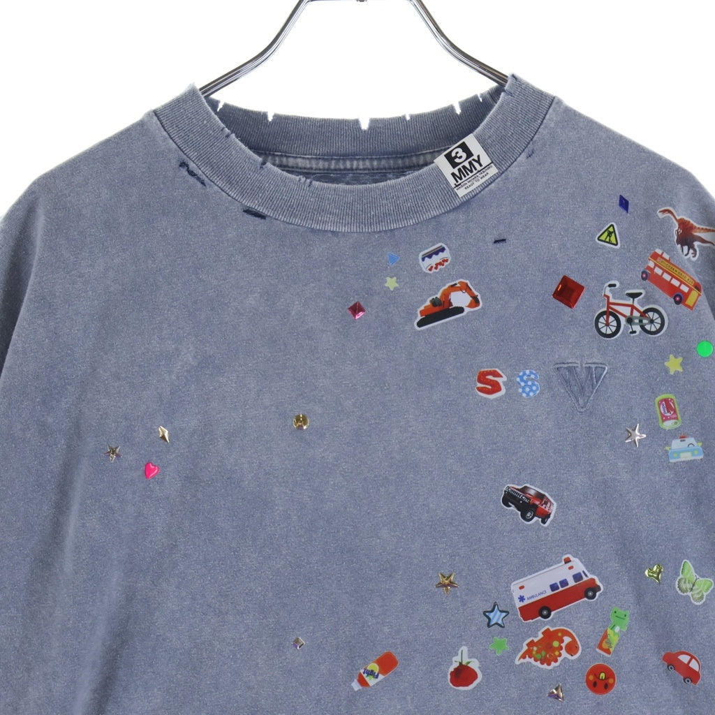 MAISON MIHARAYASUHIRO(メゾンミハラヤスヒロ) 26SS BLEACHED KIDS STICKER TEE ブリーチ ダメージ加工 キッズステッカー 半袖Tシャツ カットソー ブルー K16TS781