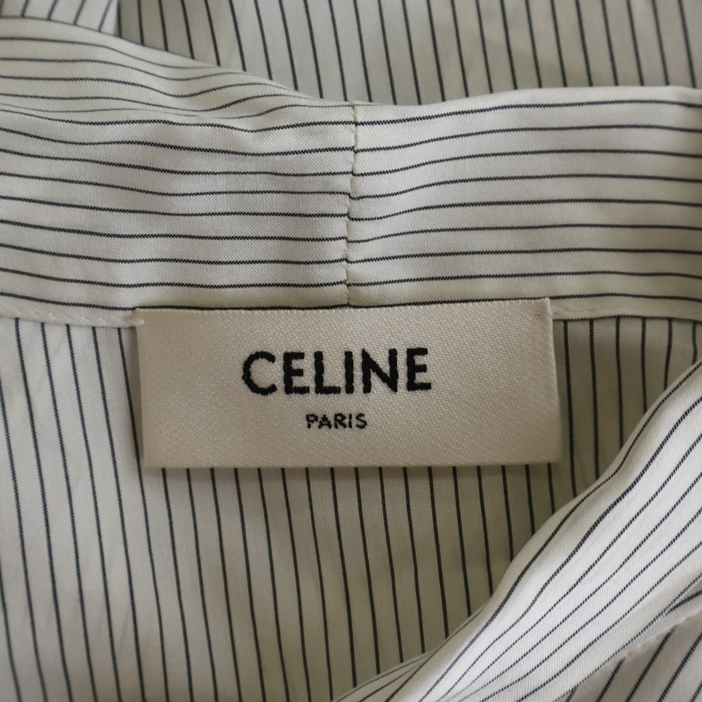 CELINE(セリーヌ) ポプリン ストライプ シルク ボウタイ 長袖シャツ ブラウス ホワイト レディース 2B512085M