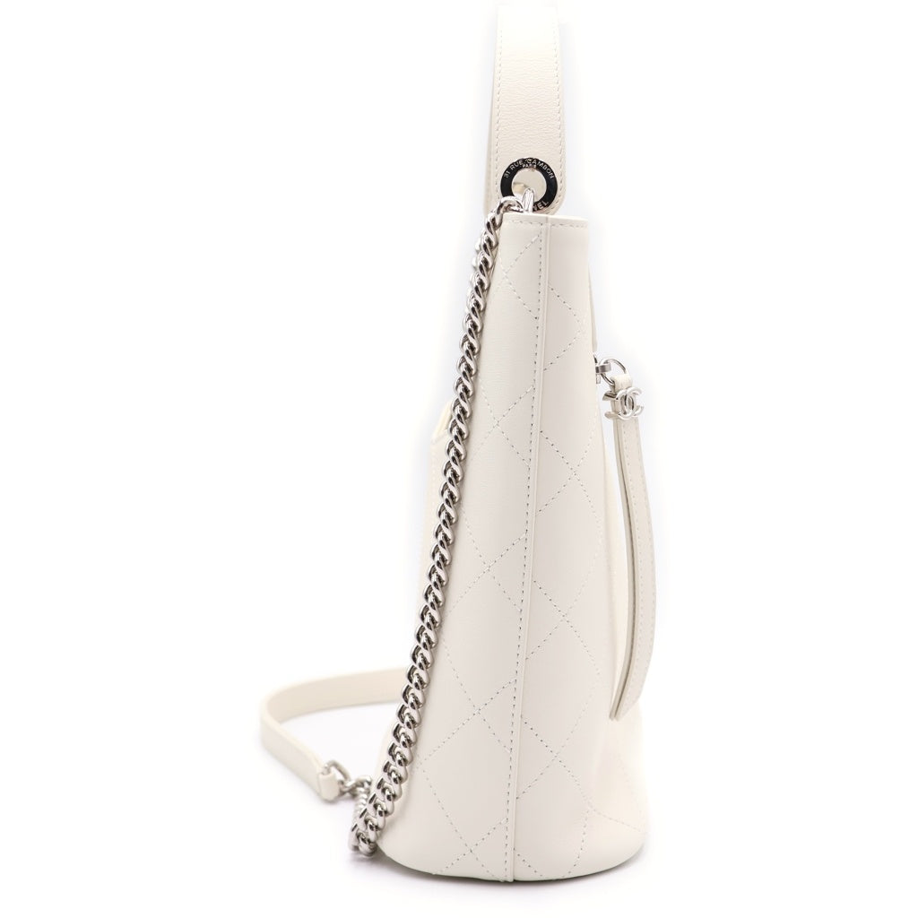 CHANEL(シャネル) マトラッセ ココマーク レザー バケットバッグ 2WAY ショルダーバッグ ハンドバッグ ホワイト 27番台 AS0577 レディース
