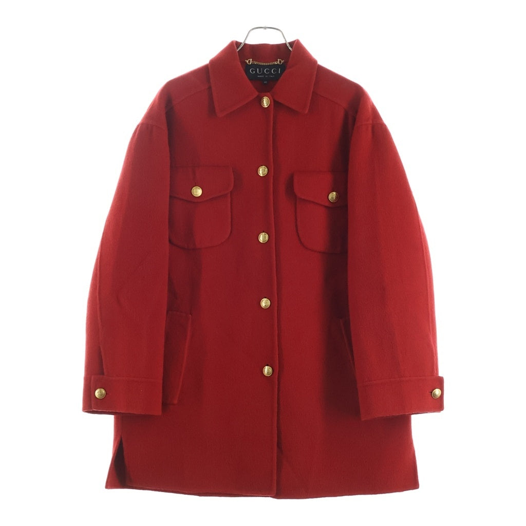 GUCCI(グッチ) トムフォード期 金ボタン カシミヤブレンド ウール Pコート レッド