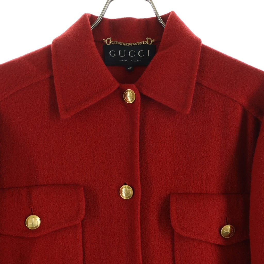 GUCCI(グッチ) トムフォード期 金ボタン カシミヤブレンド ウール Pコート レッド