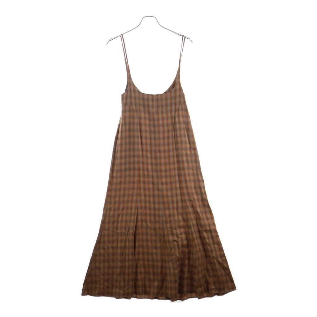 Mame Kurogouchi(マメ クロゴウチ) 23SS LINEN MIX OMBRE CHECK CAMISOLE DRESS フレアシルエット キャミソール ワンピース ブラウン MM23SS-DRO06 レディース