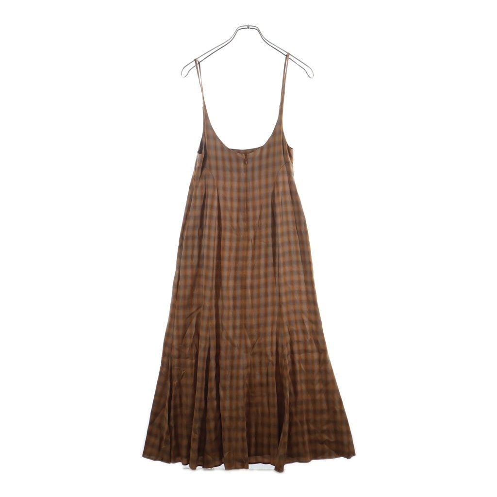 Mame Kurogouchi(マメ クロゴウチ) 23SS LINEN MIX OMBRE CHECK CAMISOLE DRESS フレアシルエット キャミソール ワンピース ブラウン MM23SS-DRO06 レディース