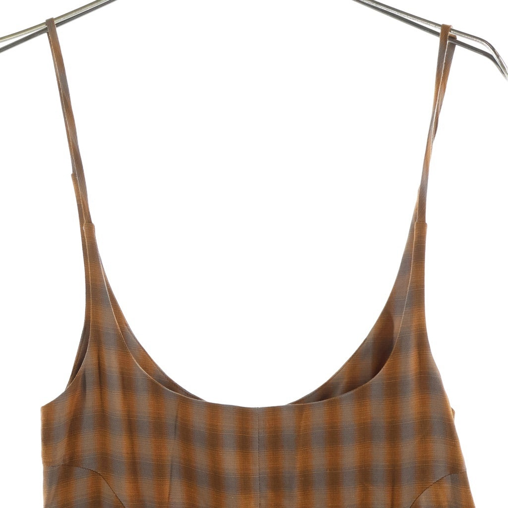 Mame Kurogouchi(マメ クロゴウチ) 23SS LINEN MIX OMBRE CHECK CAMISOLE DRESS フレアシルエット キャミソール ワンピース ブラウン MM23SS-DRO06 レディース