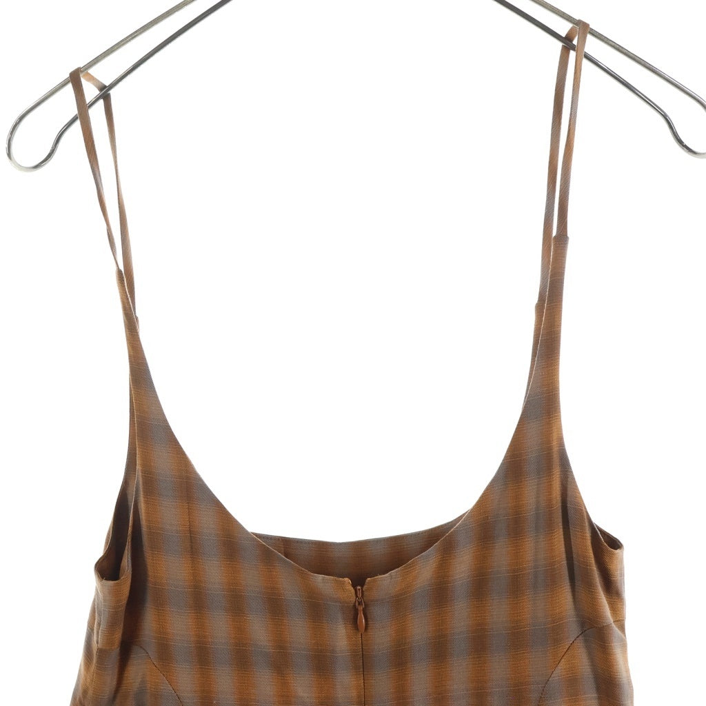 Mame Kurogouchi(マメ クロゴウチ) 23SS LINEN MIX OMBRE CHECK CAMISOLE DRESS フレアシルエット キャミソール ワンピース ブラウン MM23SS-DRO06 レディース