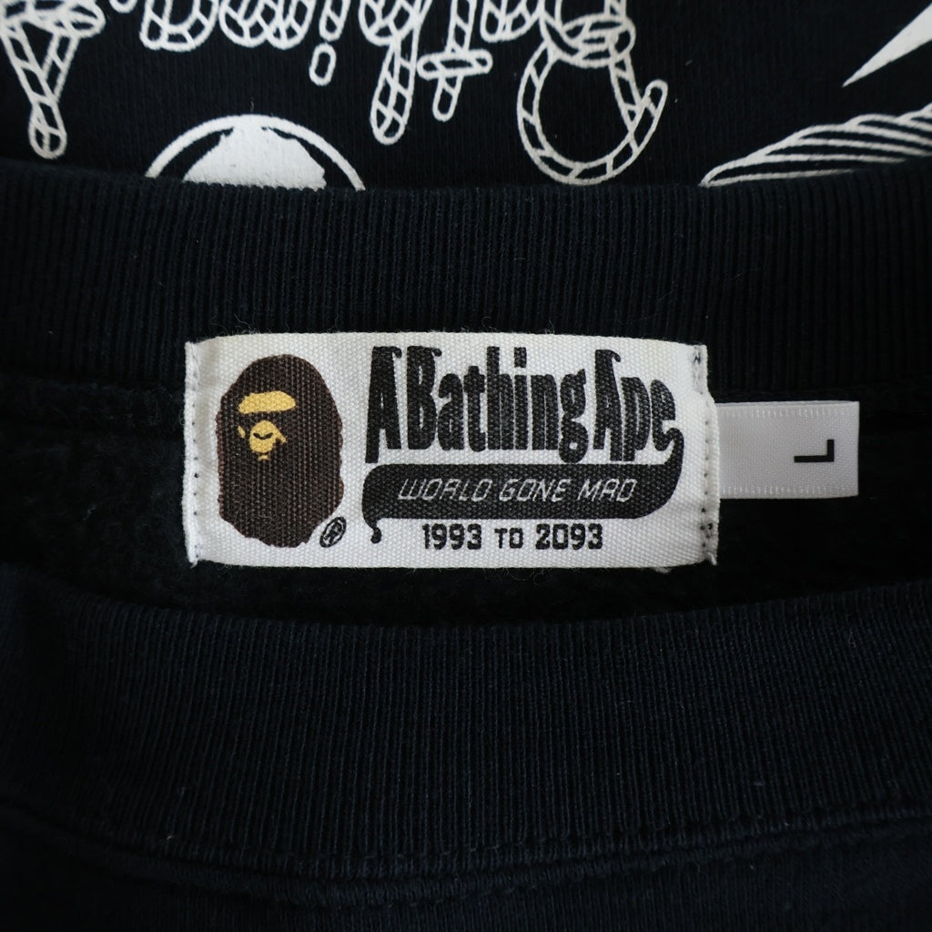 A BATHING APE(アベイシングエイプ) ロゴデザイン クルーネック ロングスリーブ スウェット トレーナー ブラック 001SWC301006X