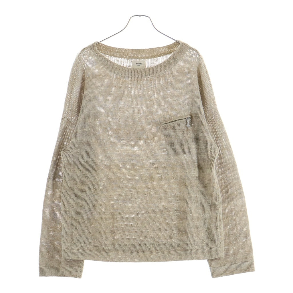 VISVIM(ヴィスヴィム) 21SS MARIE BOAT NECK L/S ポケットデザイン クルーネック プルオーバー 長袖ニット セーター ベージュ 0121105012002