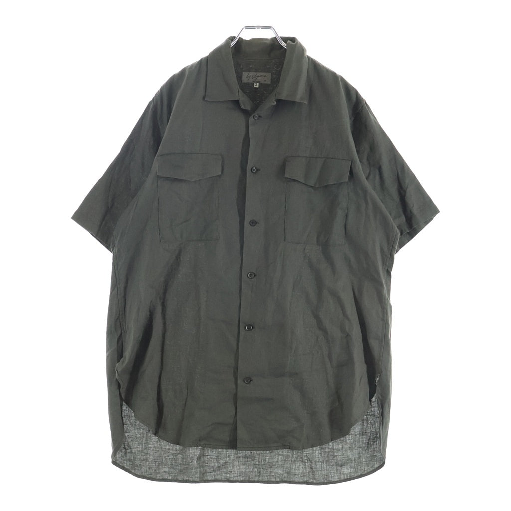Yohji Yamamoto POUR HOMME(ヨウジヤマモト プールオム) 18SS ダブルポケット 開襟 半袖 ボタン シャツ カーキ HW-B74-043