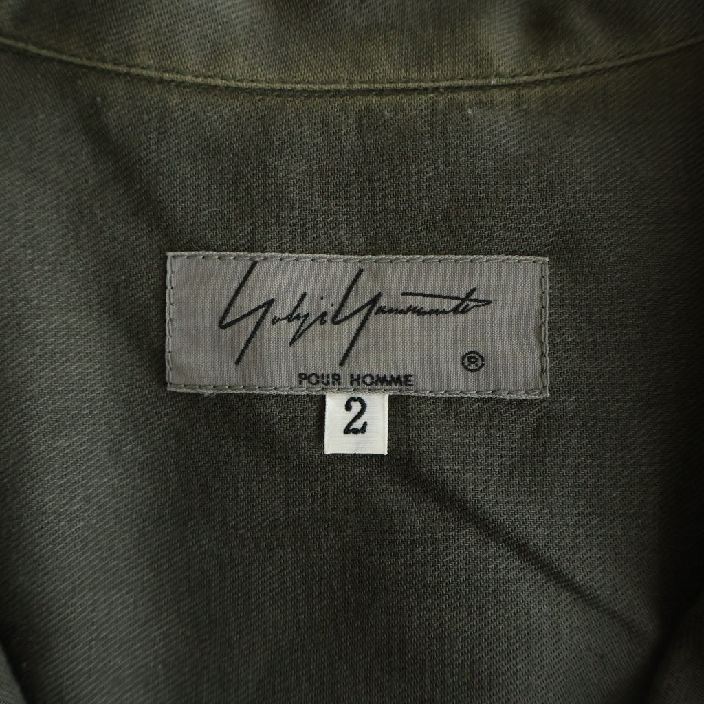 Yohji Yamamoto POUR HOMME(ヨウジヤマモト プールオム) 18SS ダブルポケット 開襟 半袖 ボタン シャツ カーキ HW-B74-043