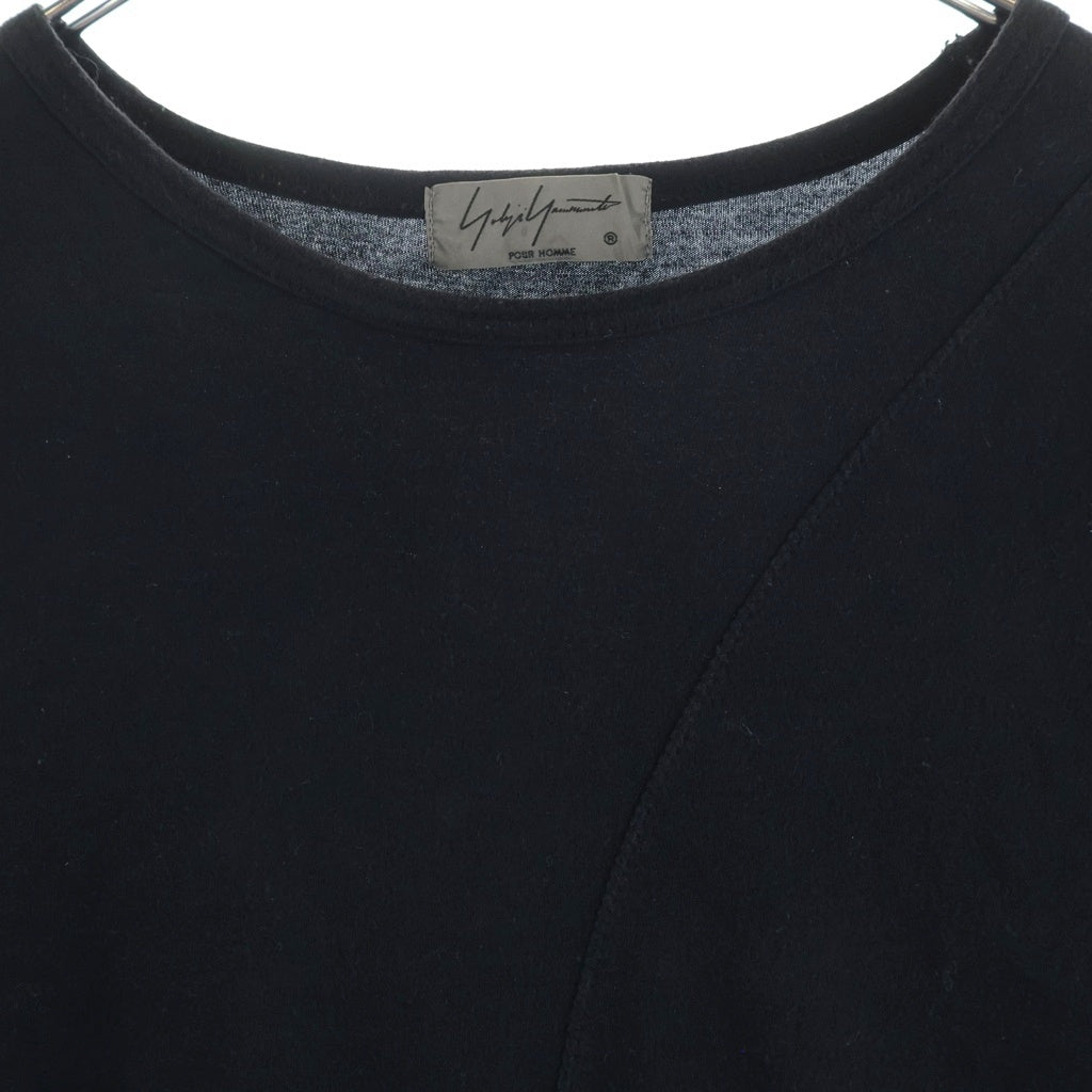 Yohji Yamamoto POUR HOMME(ヨウジヤマモト プールオム) アシンメトリー カッティングデザイン クルーネック 半袖Tシャツ カットソー ブラック HD-T40-097