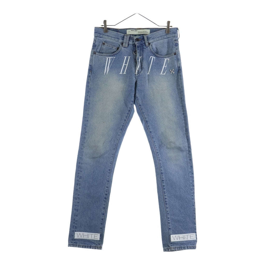OFF-WHITE(オフホワイト) 19AW Slim Fit Bleached Jeans ブリーチ加工 スリムフィットデニムパンツ インディゴ OMYA011E19386045