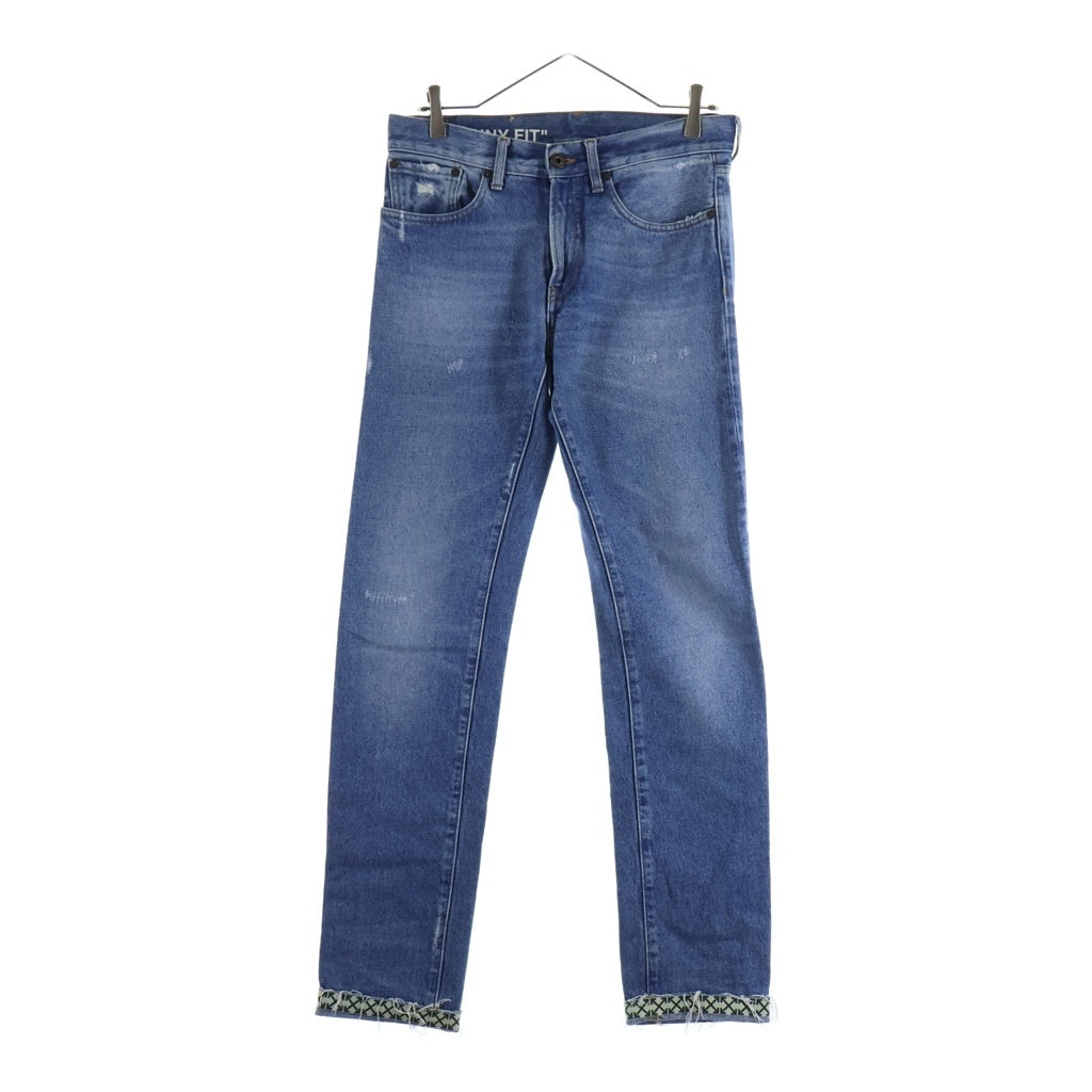 OFF-WHITE(オフホワイト) 17AW Slim Fit Jeans スリムフィットデニムパンツ ダメージ加工 バイアス柄 インディゴ OMCE015F17149068