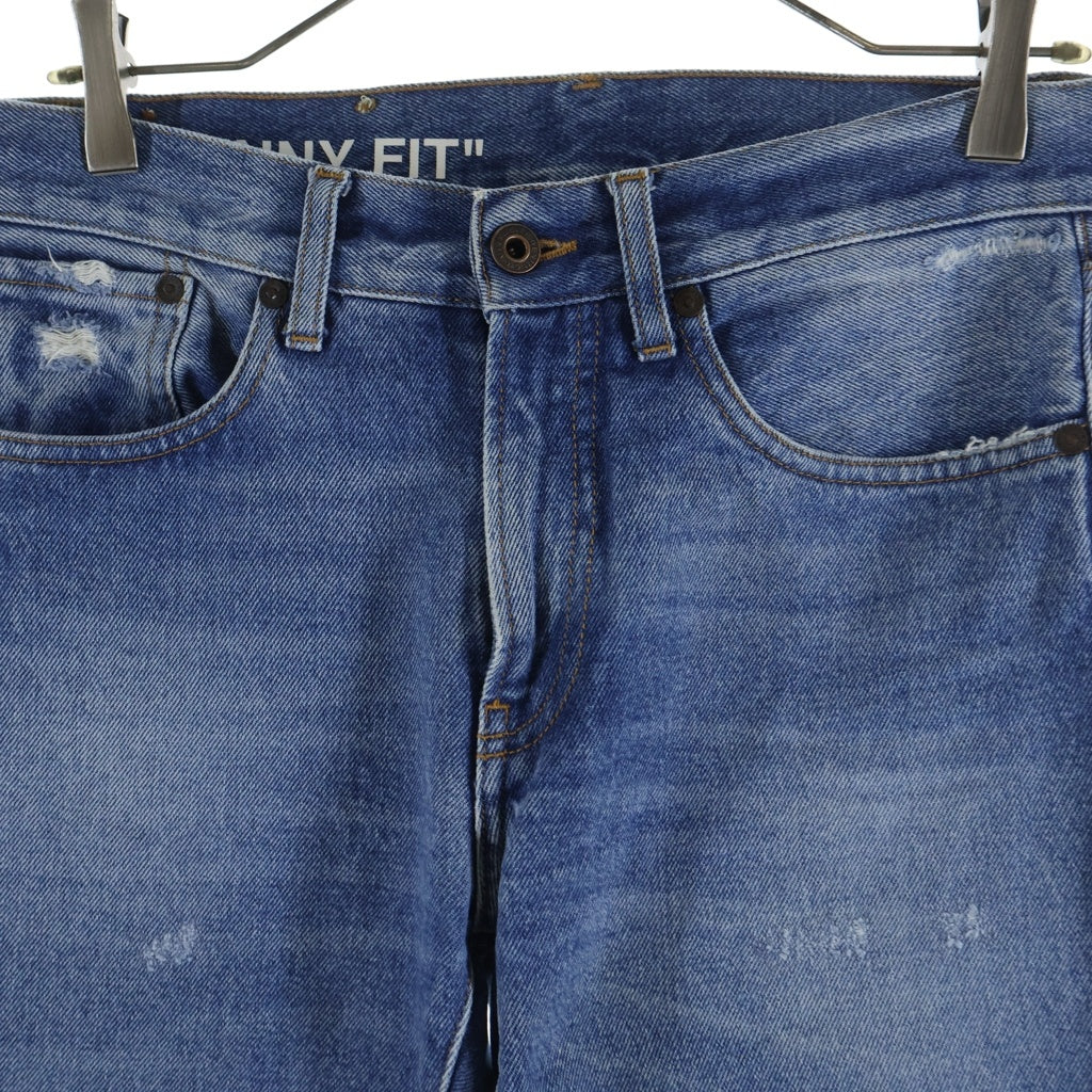 OFF-WHITE(オフホワイト) 17AW Slim Fit Jeans スリムフィットデニムパンツ ダメージ加工 バイアス柄 インディゴ OMCE015F17149068