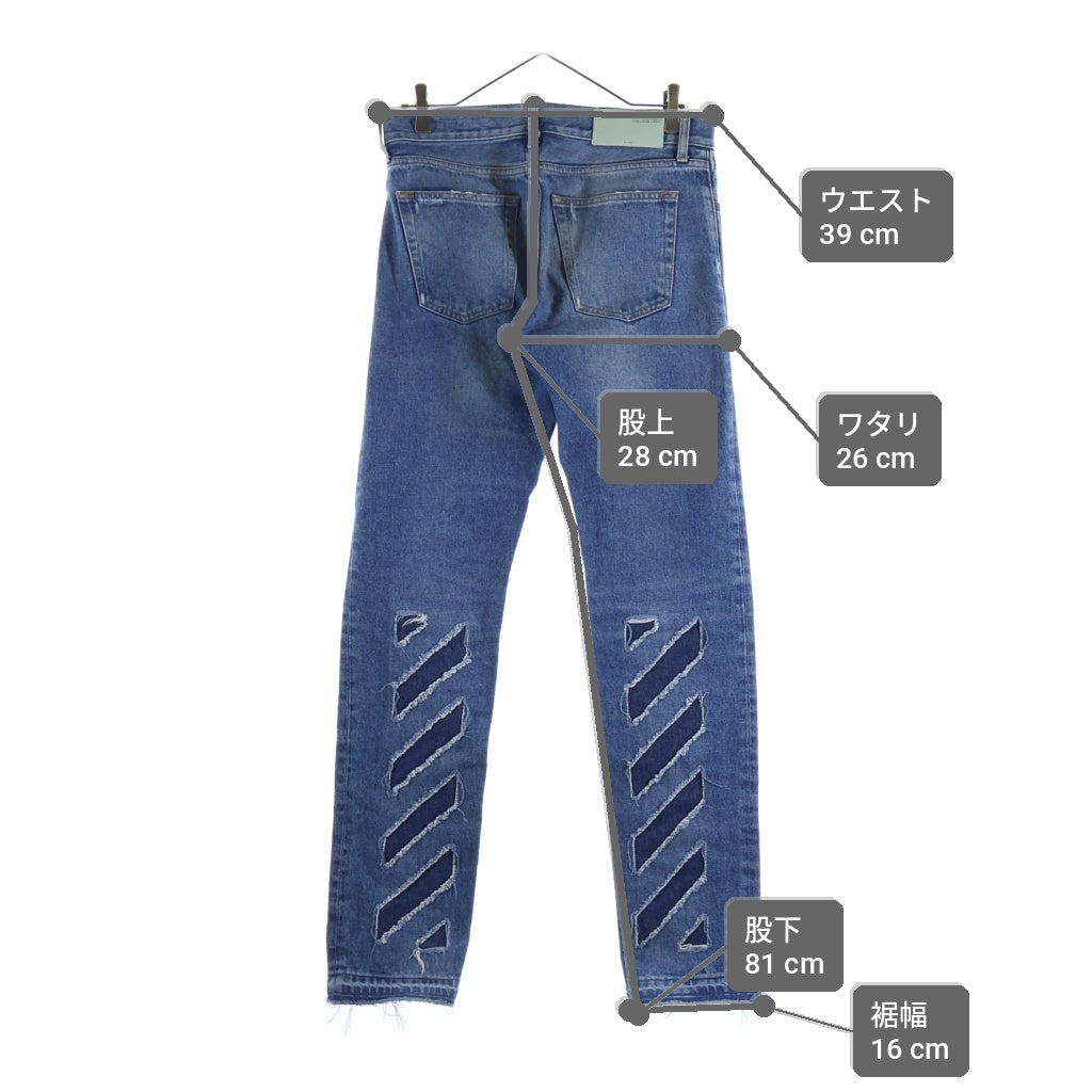 OFF-WHITE(オフホワイト) 17AW Slim Fit Jeans スリムフィットデニムパンツ ダメージ加工 バイアス柄 インディゴ OMCE015F17149068